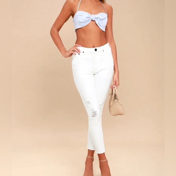 NWT🌺Lulu’s•St. Bart’s Tie Front Halter Crop Top - Picture 13 of 13